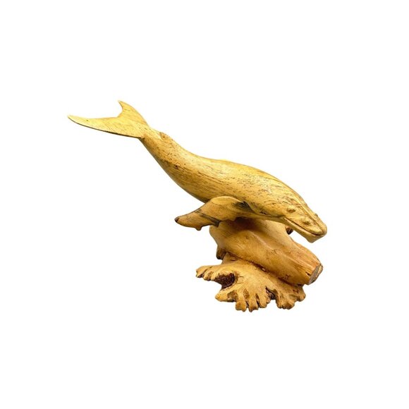 Handcarved Wooden Whale Sculpture 6.5" Wide Rustic Animal Decor Artist Signed - Picture 1 of 9